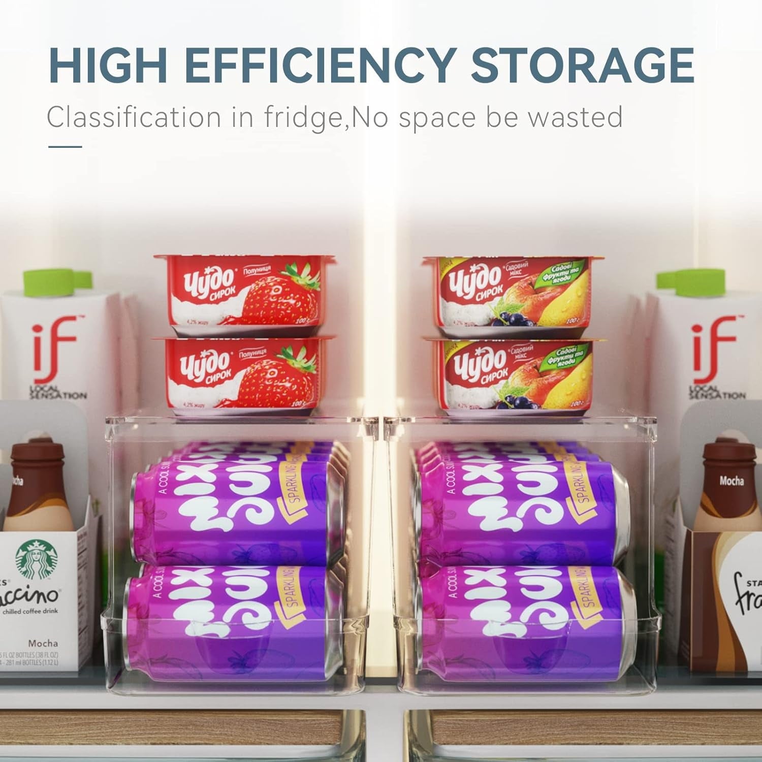 2Pack Soda Can Dispenser for Refrigerator with Lids, Stackable Drink Organizer for Fridge, Clear Plastic Refrigerator Organizer Bins, Beverage Can Holders for Pantry, Freezer, Kitchen, Cabinets
