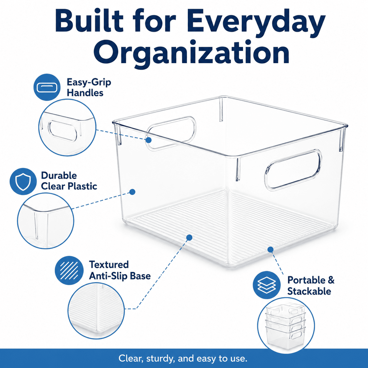 Clear Stackable Plastic Storage Bins, Pantry and Fridge Organizers for Kitchen, Bathroom, Home,10 x 6 x 5 inches