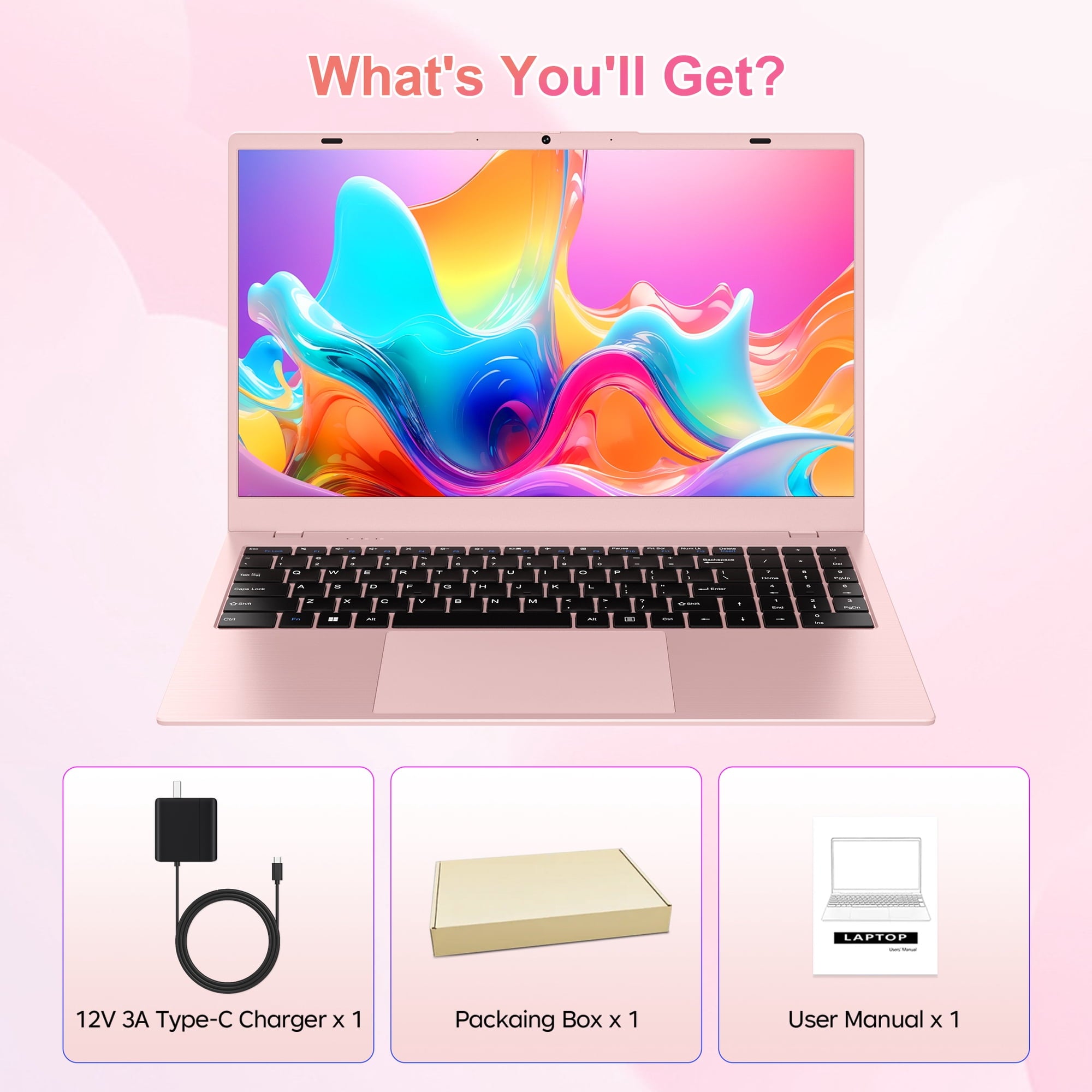 HPUMLSE 15.6" Pink Laptop Computer, 16GB RAM 512GB SSD, Intel 6500Y (up to 3.4GHz) with Office 2024, Windows 11 Pro Laptop, IPS FHD Display, Notebook PC for Business, Student, Office